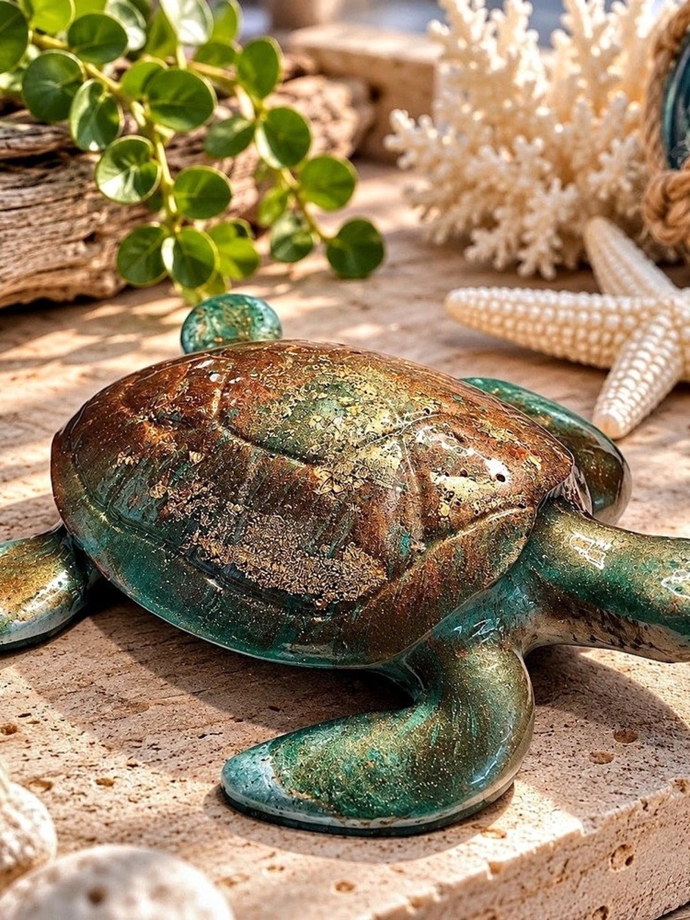 Sea Turtle Decor in Green & Brown